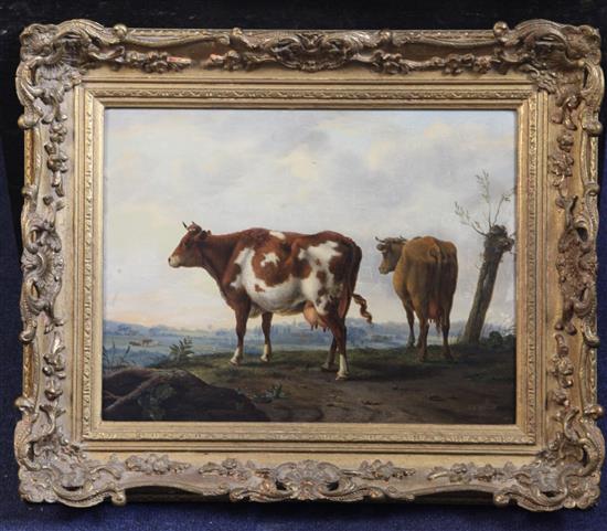 Abraham Bruining van Worrell (1787-1832) Cattle in landscape 10 x 13.5in.